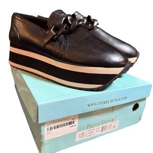 Pierre Dumas Black and Cream Platform Loafers